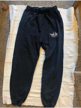 Boys Lie Black Cotton Sweatpants with Pink Embroidered Logo